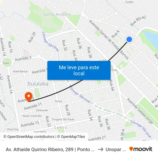 Av. Athaíde Quirino Ribeiro, 289 | Ponto Final Da Linha 01 No São José to Unopar Ituiutaba map