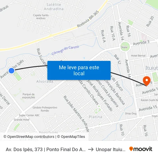 Av. Dos Ipês, 373 | Ponto Final Do Alvorada to Unopar Ituiutaba map