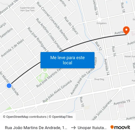 Rua João Martins De Andrade, 120 to Unopar Ituiutaba map