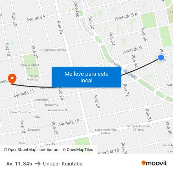 Av. 11, 345 to Unopar Ituiutaba map