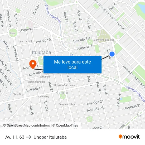 Av. 11, 63 to Unopar Ituiutaba map