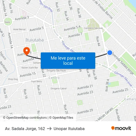 Av. Sadala Jorge, 162 to Unopar Ituiutaba map