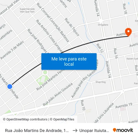 Rua João Martins De Andrade, 121 to Unopar Ituiutaba map
