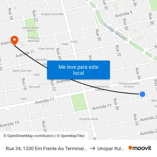 Rua 34, 1330 Em Frente Ao Terminal Rodoviário to Unopar Ituiutaba map