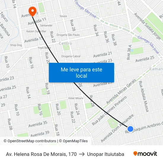 Av. Helena Rosa De Morais, 170 to Unopar Ituiutaba map