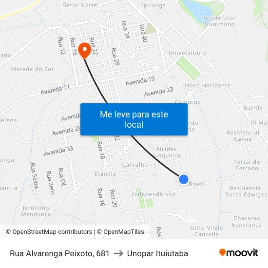 Rua Alvarenga Peixoto, 681 to Unopar Ituiutaba map