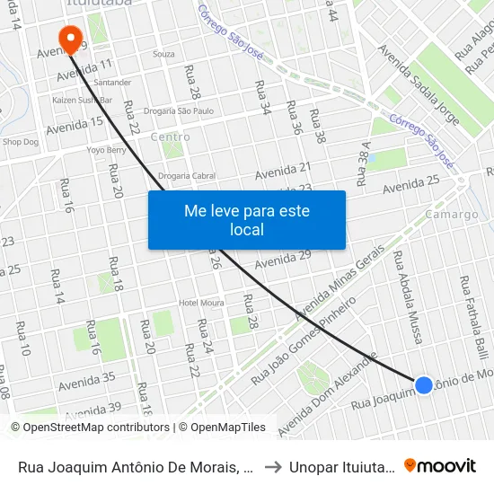 Rua Joaquim Antônio De Morais, 600 to Unopar Ituiutaba map