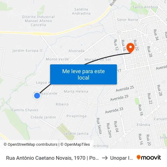 Rua Antônio Caetano Novais, 1970 | Ponto Final Do Sol Nascente to Unopar Ituiutaba map