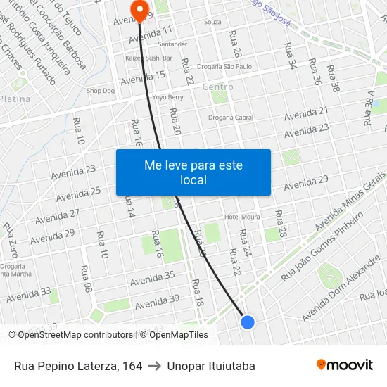 Rua Pepino Laterza, 164 to Unopar Ituiutaba map