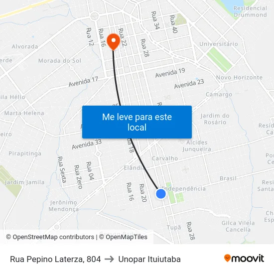 Rua Pepino Laterza, 804 to Unopar Ituiutaba map