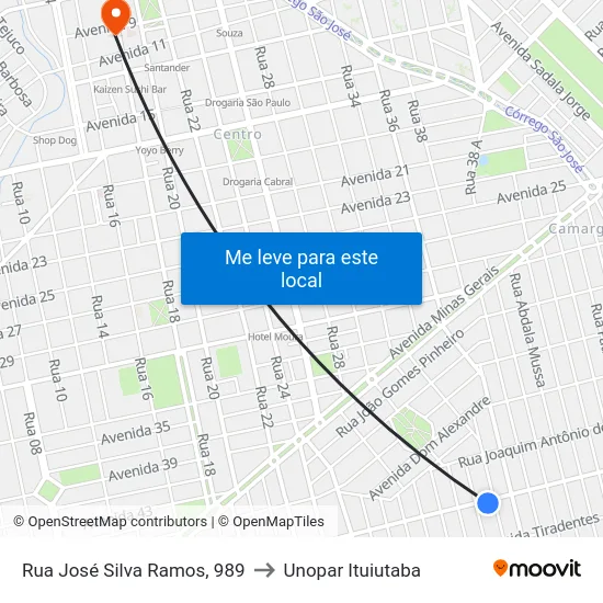 Rua José Silva Ramos, 989 to Unopar Ituiutaba map
