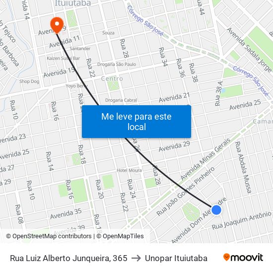 Rua Luiz Alberto Junqueira, 365 to Unopar Ituiutaba map