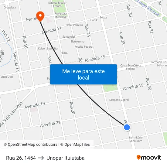 Rua 26, 1454 to Unopar Ituiutaba map