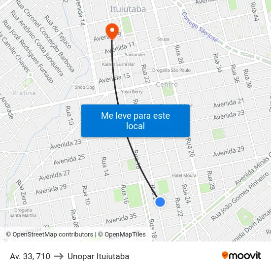 Av. 33, 710 to Unopar Ituiutaba map