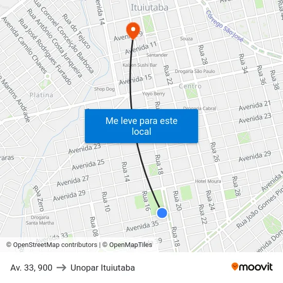 Av. 33, 900 to Unopar Ituiutaba map
