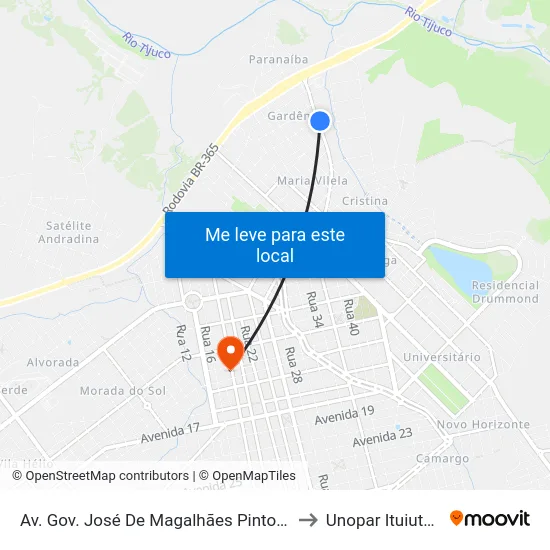 Av. Gov. José De Magalhães Pinto, 455 to Unopar Ituiutaba map