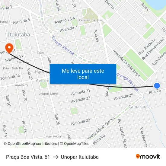 Praça Boa Vista, 61 to Unopar Ituiutaba map