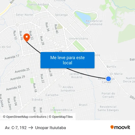 Av. C-7, 192 to Unopar Ituiutaba map