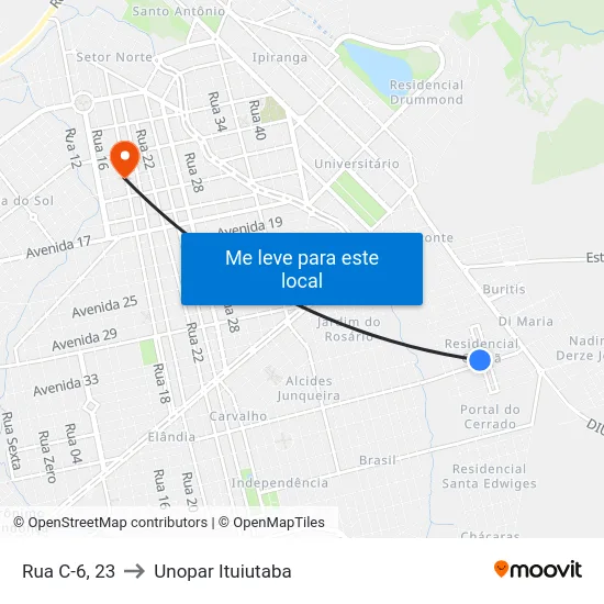 Rua C-6, 23 to Unopar Ituiutaba map