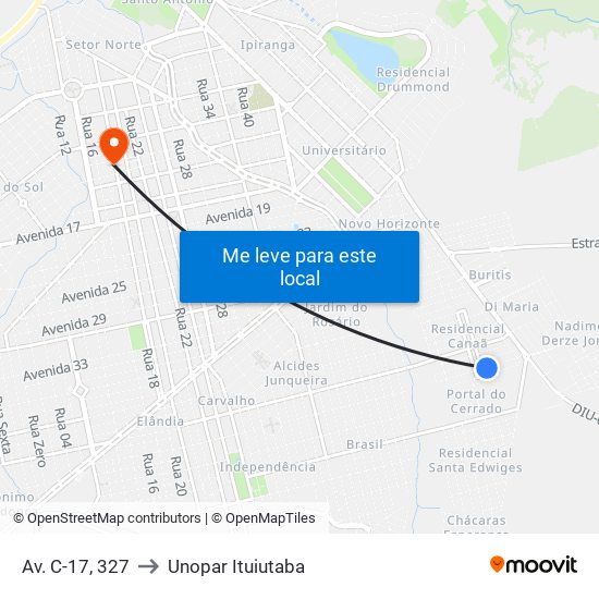 Av. C-17, 327 to Unopar Ituiutaba map