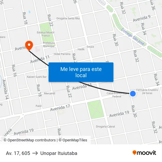Av. 17, 605 to Unopar Ituiutaba map