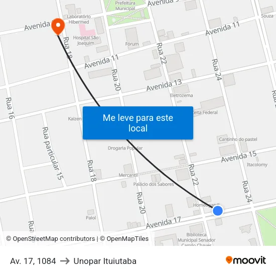 Av. 17, 1084 to Unopar Ituiutaba map