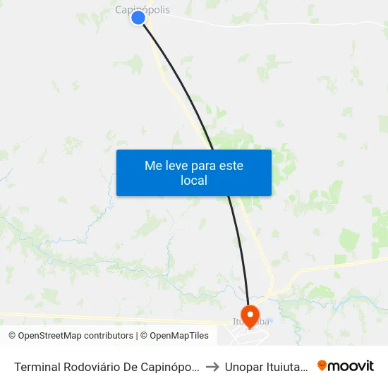 Terminal Rodoviário De Capinópolis to Unopar Ituiutaba map