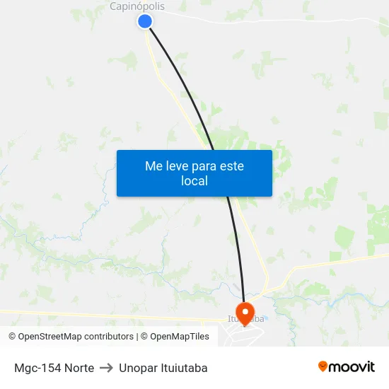 Mgc-154 Norte to Unopar Ituiutaba map