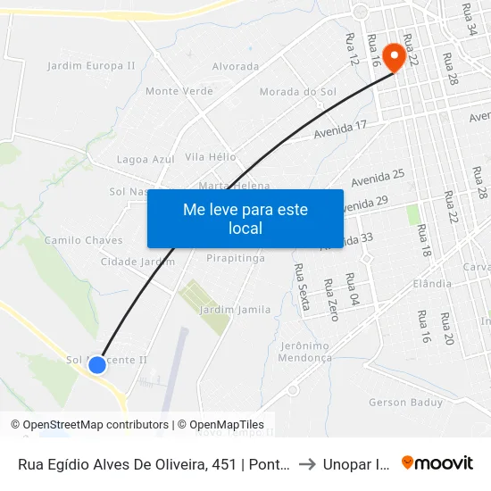Rua Egídio Alves De Oliveira, 451 | Ponto Final Do Nadime Derze to Unopar Ituiutaba map