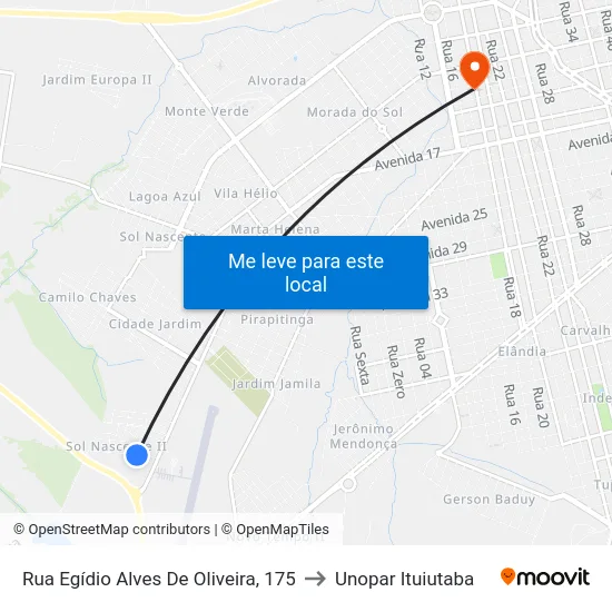 Rua Egídio Alves De Oliveira, 175 to Unopar Ituiutaba map