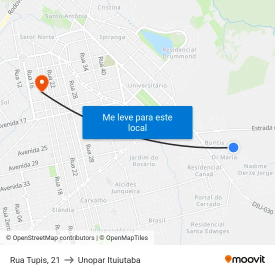 Rua Tupis, 21 to Unopar Ituiutaba map