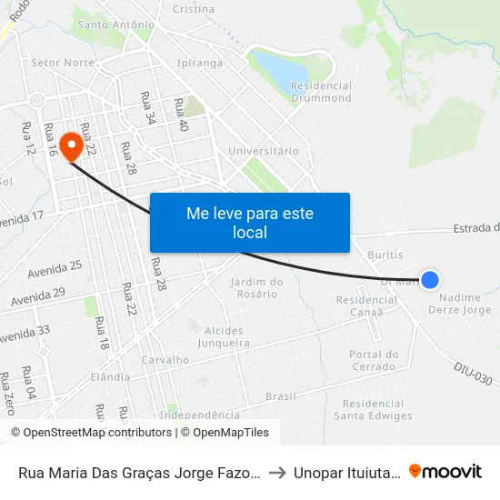 Rua Maria Das Graças Jorge Fazolino to Unopar Ituiutaba map
