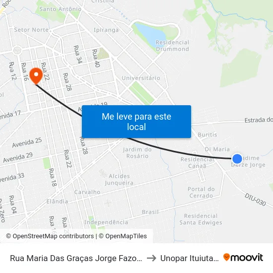 Rua Maria Das Graças Jorge Fazolino to Unopar Ituiutaba map