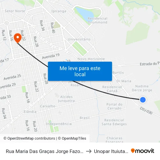 Rua Maria Das Graças Jorge Fazolino to Unopar Ituiutaba map