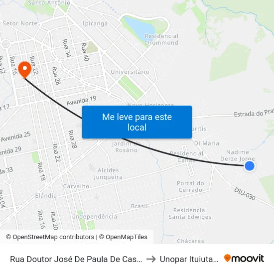 Rua Doutor José De Paula De Castro to Unopar Ituiutaba map