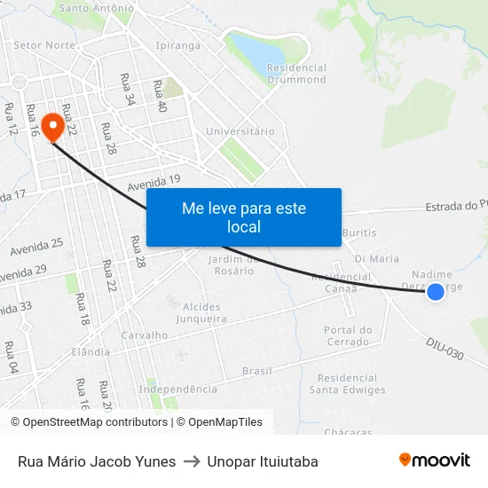 Rua Mário Jacob Yunes to Unopar Ituiutaba map
