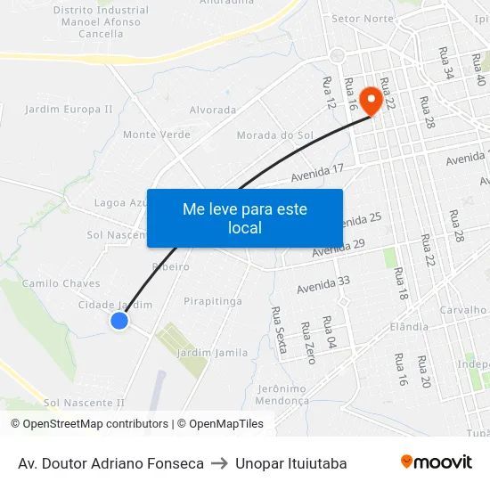 Av. Doutor Adriano Fonseca to Unopar Ituiutaba map