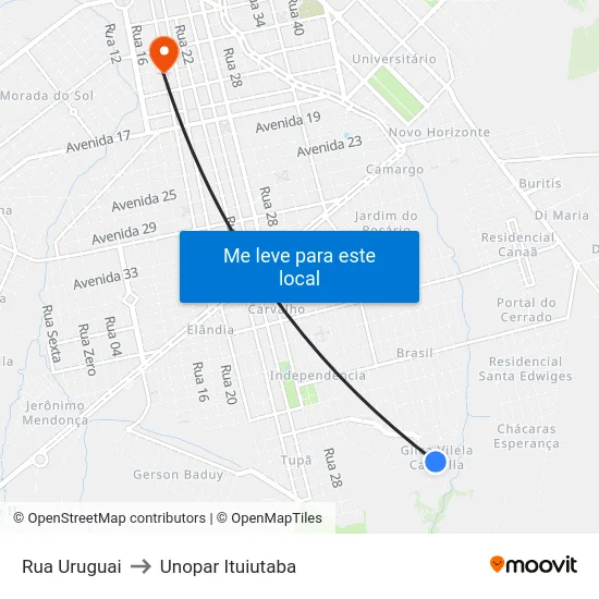 Rua Uruguai to Unopar Ituiutaba map