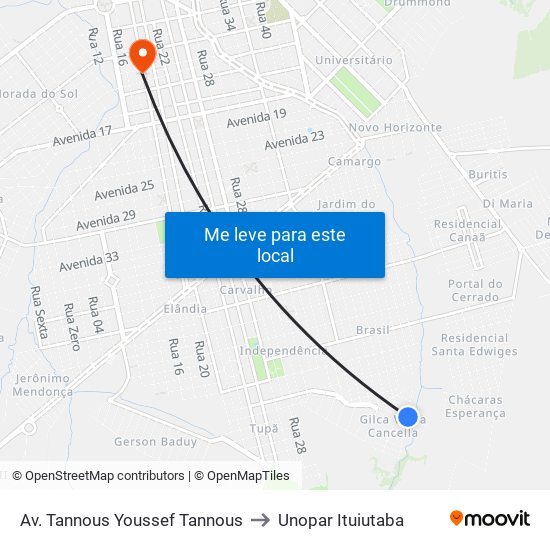 Av. Tannous Youssef Tannous to Unopar Ituiutaba map