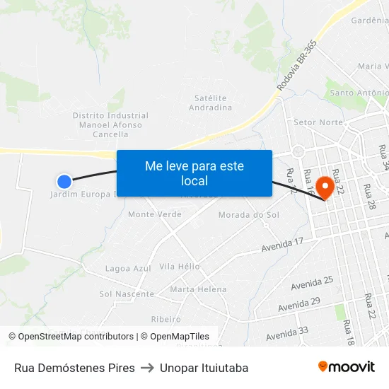 Rua Demóstenes Pires to Unopar Ituiutaba map