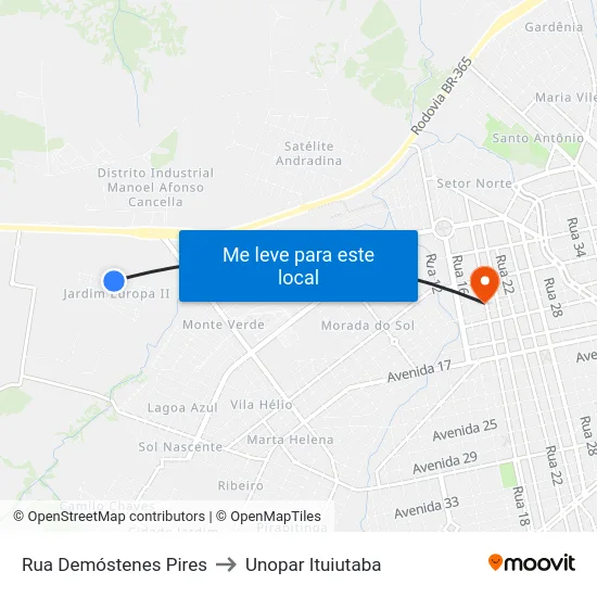 Rua Demóstenes Pires to Unopar Ituiutaba map