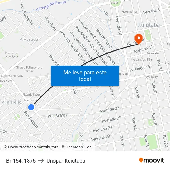 Br-154, 1876 to Unopar Ituiutaba map