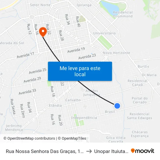 Rua Nossa Senhora Das Graças, 1435 to Unopar Ituiutaba map