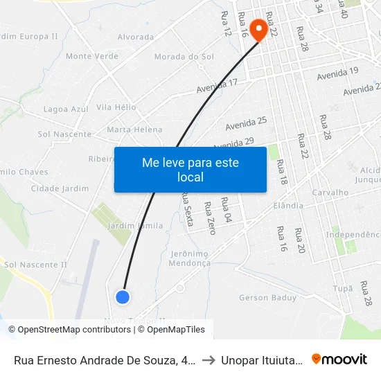 Rua Ernesto Andrade De Souza, 485 to Unopar Ituiutaba map