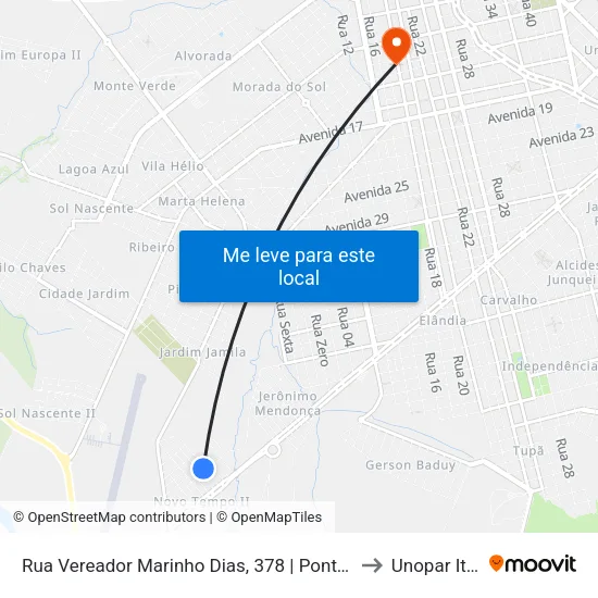 Rua Vereador Marinho Dias, 378 | Ponto Final Do Novo Tempo to Unopar Ituiutaba map
