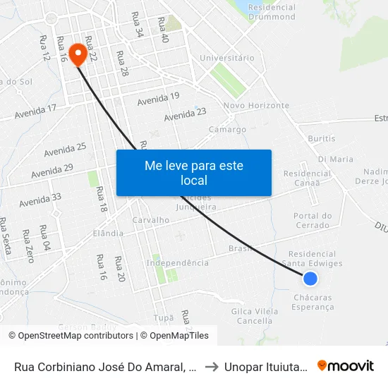 Rua Corbiniano José Do Amaral, 33 to Unopar Ituiutaba map