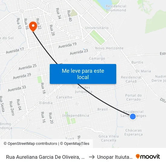 Rua Aureliana Garcia De Oliveira, 389 to Unopar Ituiutaba map