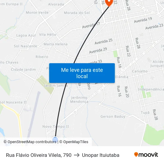 Rua Flávio Oliveira Vilela, 790 to Unopar Ituiutaba map