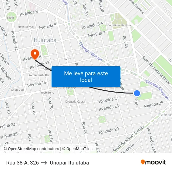 Rua 38-A, 326 to Unopar Ituiutaba map