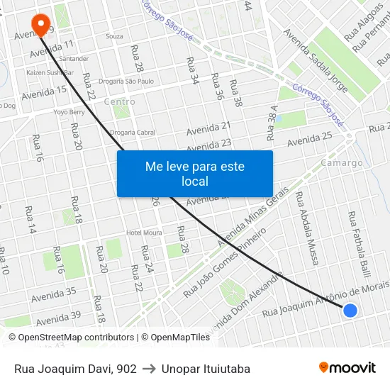 Rua Joaquim Davi, 902 to Unopar Ituiutaba map